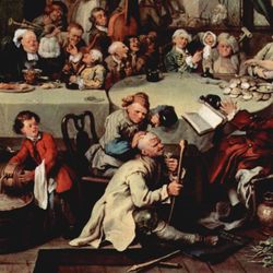 Cropped image of An Election Entertainment, a painting by William Hogarth