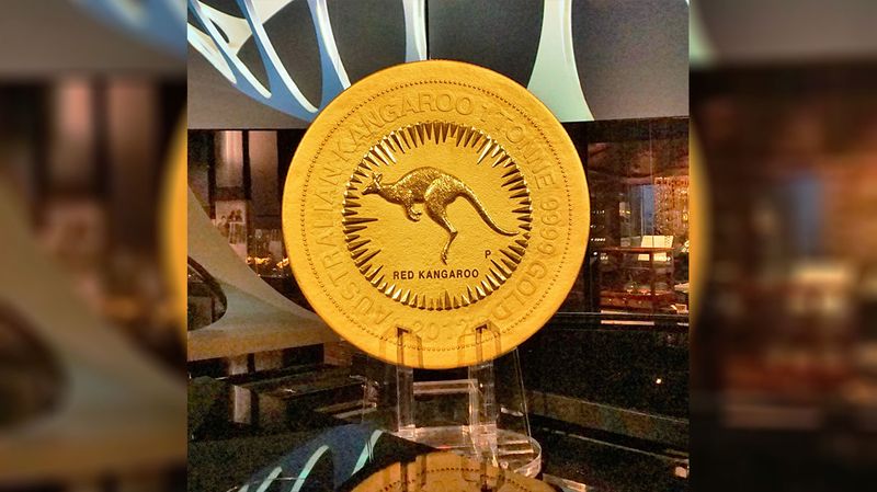 Australian Kangaroo One Tonne Gold Coin displayed in the Perth Mint.