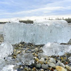 Candle ice is a form of rotten ice that develops in columns perpendicular to the surface of a lake. Rotten ice is a loose term for melting, disintigrating or ice otherwise formed with contaminants between the grains. It may appear strong but is actually very week and melts more quickly than solid ice.
