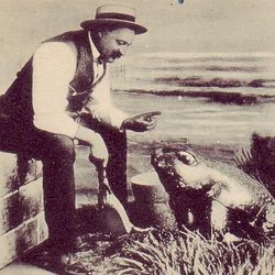 a vintage postcard featuring Fred Coleman and his very definitely real frog