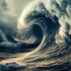 Huge tsunami wave breaking