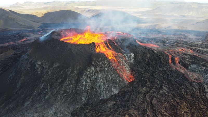An eruption at Mauna Loa, the largest active volcano on the planet