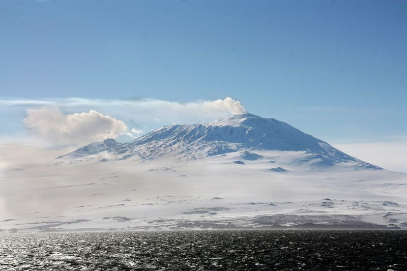 Volcano called Mount Erebus in evening light, Ross Island, Antarctica
