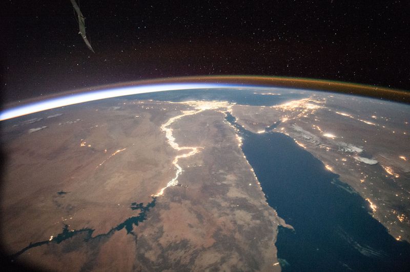 City lights around the River Nile in Africa sparkle in this photograph taken aboard the ISS by NASA astronaut Scott Kelly on July 27, 2015.