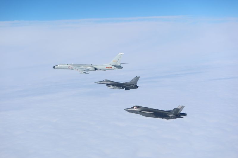 NORAD shared this image of North American fighter jets with a Chinese Xi'an H-6 bomber.