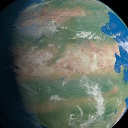 A globe of Earth during the Pangaea supercontinent era