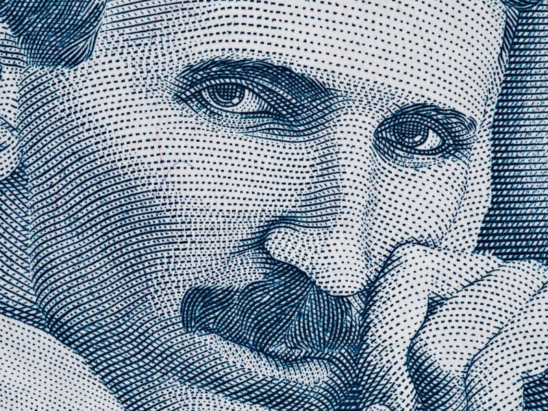 Portrait of Nikola Tesla in blue