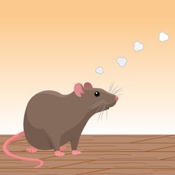 cartoon rat with thought bubble showing tropical island