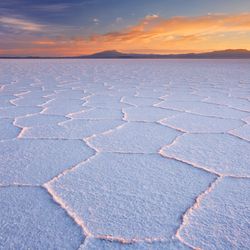 The world's largest salt flat, Salar de Uyuni in Bolivia, photographed at sunrise.