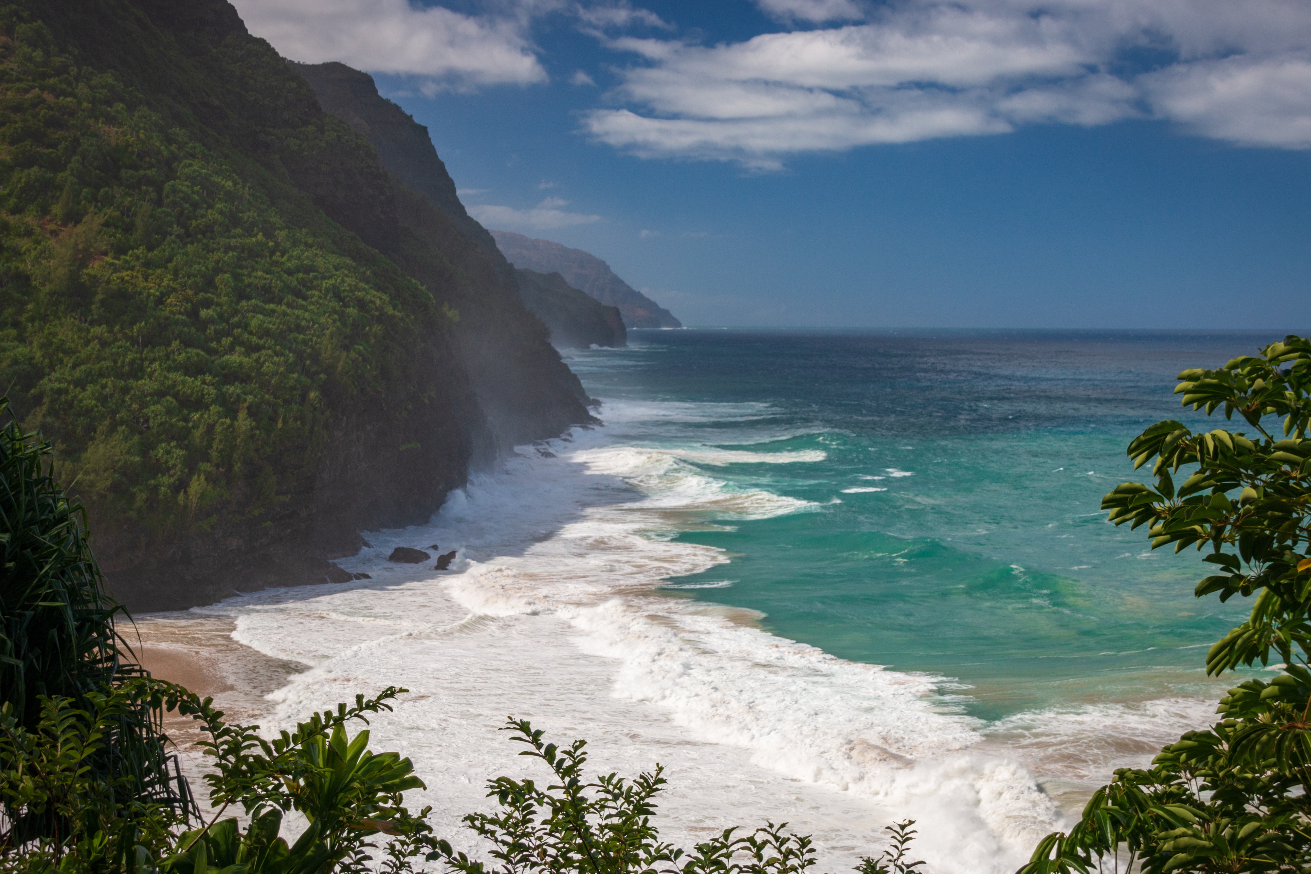Hanakapiai Beach seen from Kalalau Hiking Trail on the Hawaiian island of Kauai, USA Hanakapiai Beach seen from Kalalau Hiking Trail on the Hawaiian island of Kauai, USA