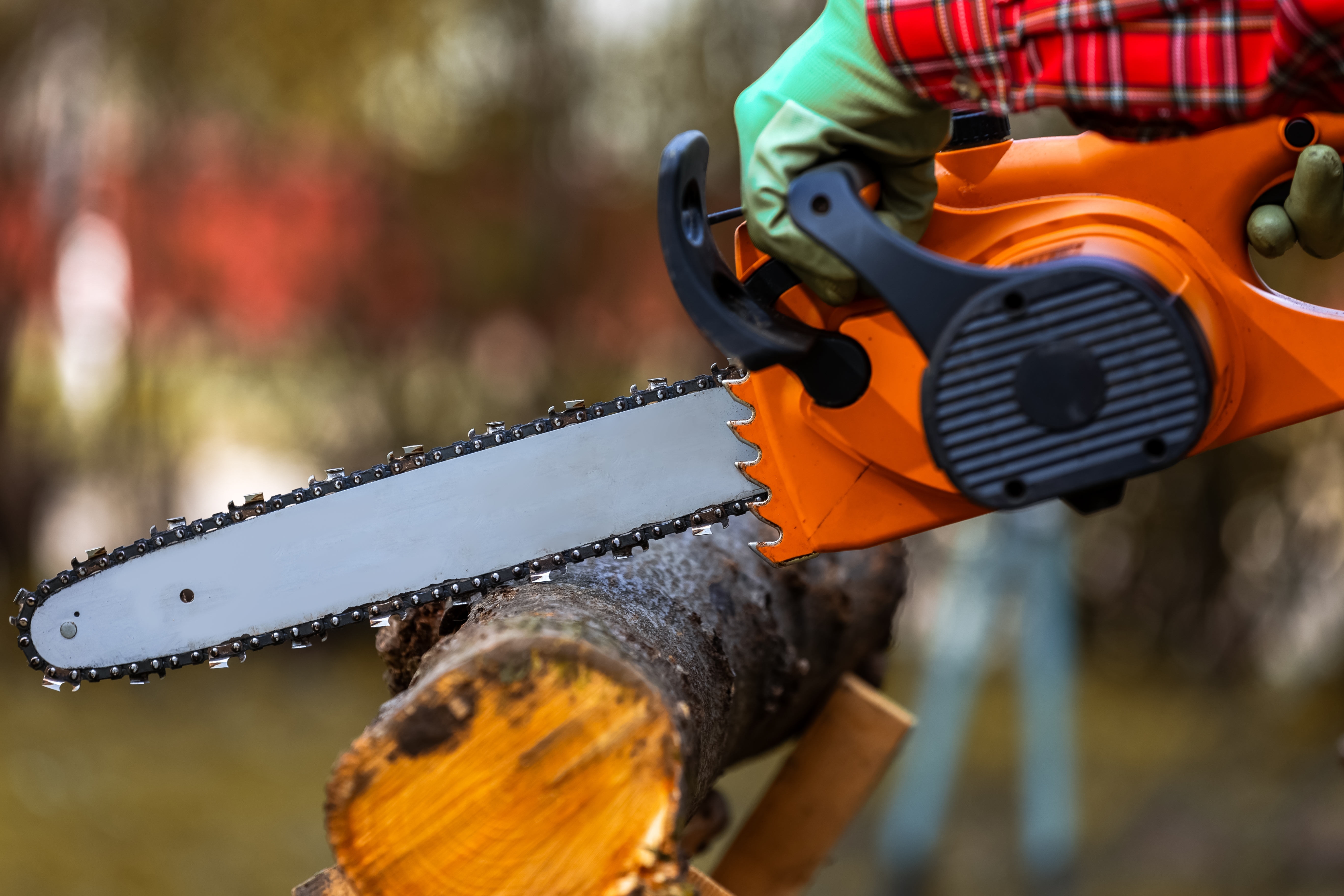 Chainsaw cutting through wood Chainsaw cutting through wood