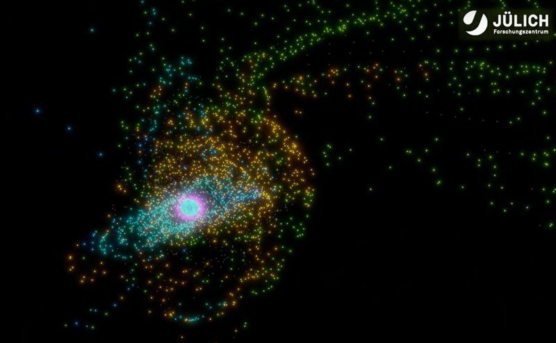 Simulation showing our Solar System being disturbed by another star.