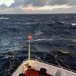 The research vessel, JOIDES Resolution, heads into a rare calm day in the South Pacific region of the Antarctic Circumpolar Current