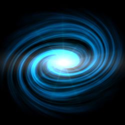 Glowing spiral tunnel with light blue fog on black backdrop