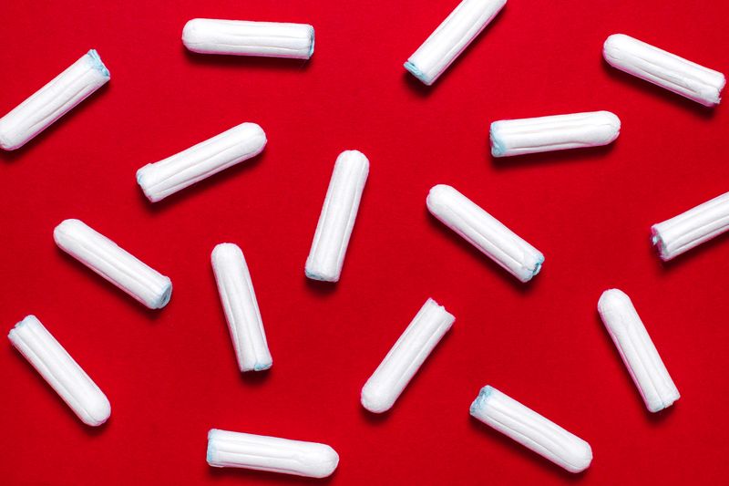 Tampons on a red background