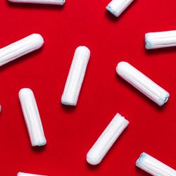 Tampons on a red background