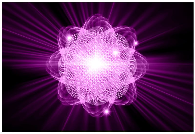 Illustration of some sort of purplish atom shaking in space