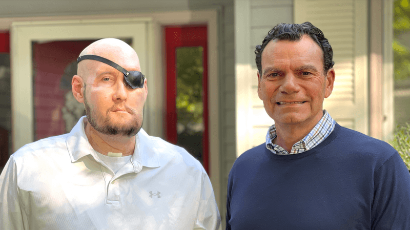 Transplant recipient Aaron James with Dr  Eduardo D Rodriguez, director of the Face Transplant Program at NYU Langone Health who led the surgery.   