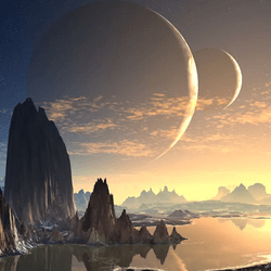 An alien world with two massive moons.