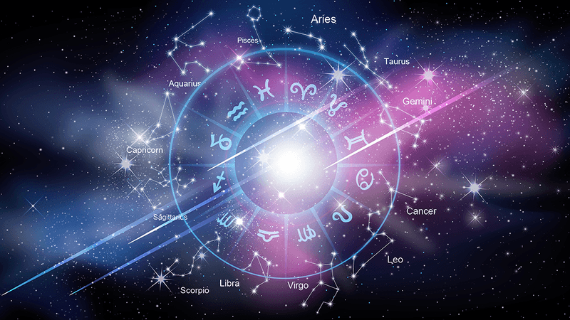 Zodiac signs in an astrology circle.