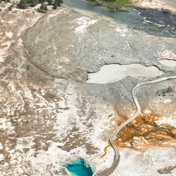 The area of Yellowstone affected by the explosion. The light grey area represents where ash, and sometimes rocks, fell.