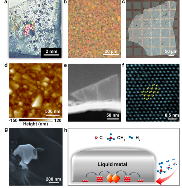 Diamond growth as seen at a variety of scales and using different instruments (a-g) and a schematic of the process. Diamond growth as seen at a variety of scales and using different instruments (a-g) and a schematic of the process.