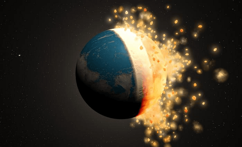 Simulation of a giant asteroid smashing into the Earth