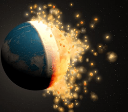 Simulation of a giant asteroid smashing into the Earth