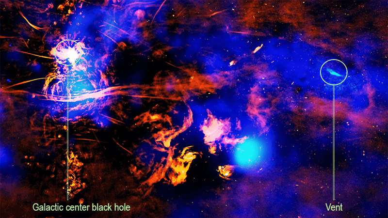 Images showing an "exhaust vent" near the Milky Way's supermassive black hole