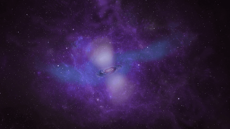 A galaxy shrouded in a huge cloud of gas.