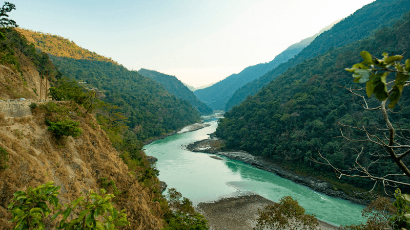 the Ganges river running through a valley