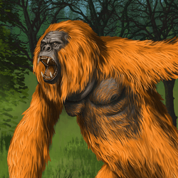 Prehistoric primates gigantopithecus in nature. Giant orangutan. Digital illustration with ancestor of human.