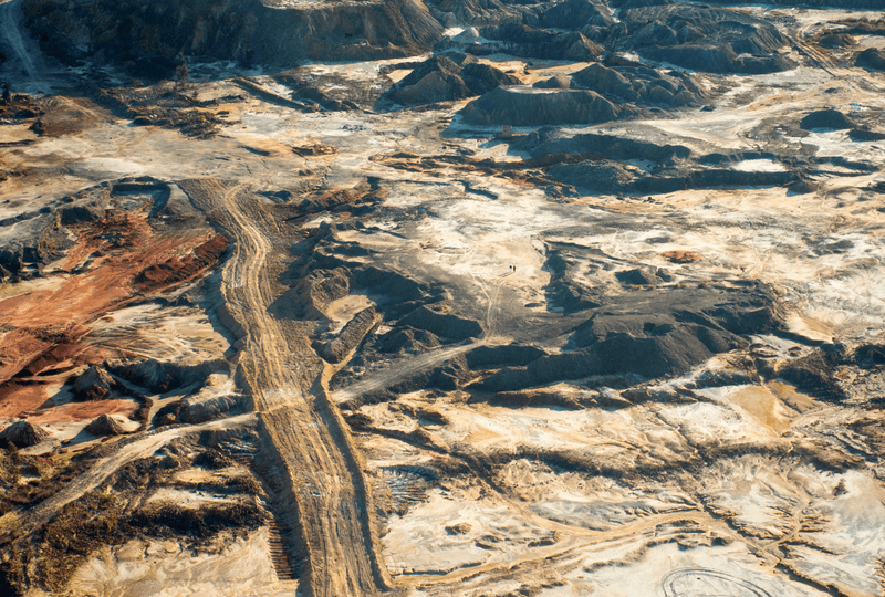 Gold mines seen in the landscape from above.