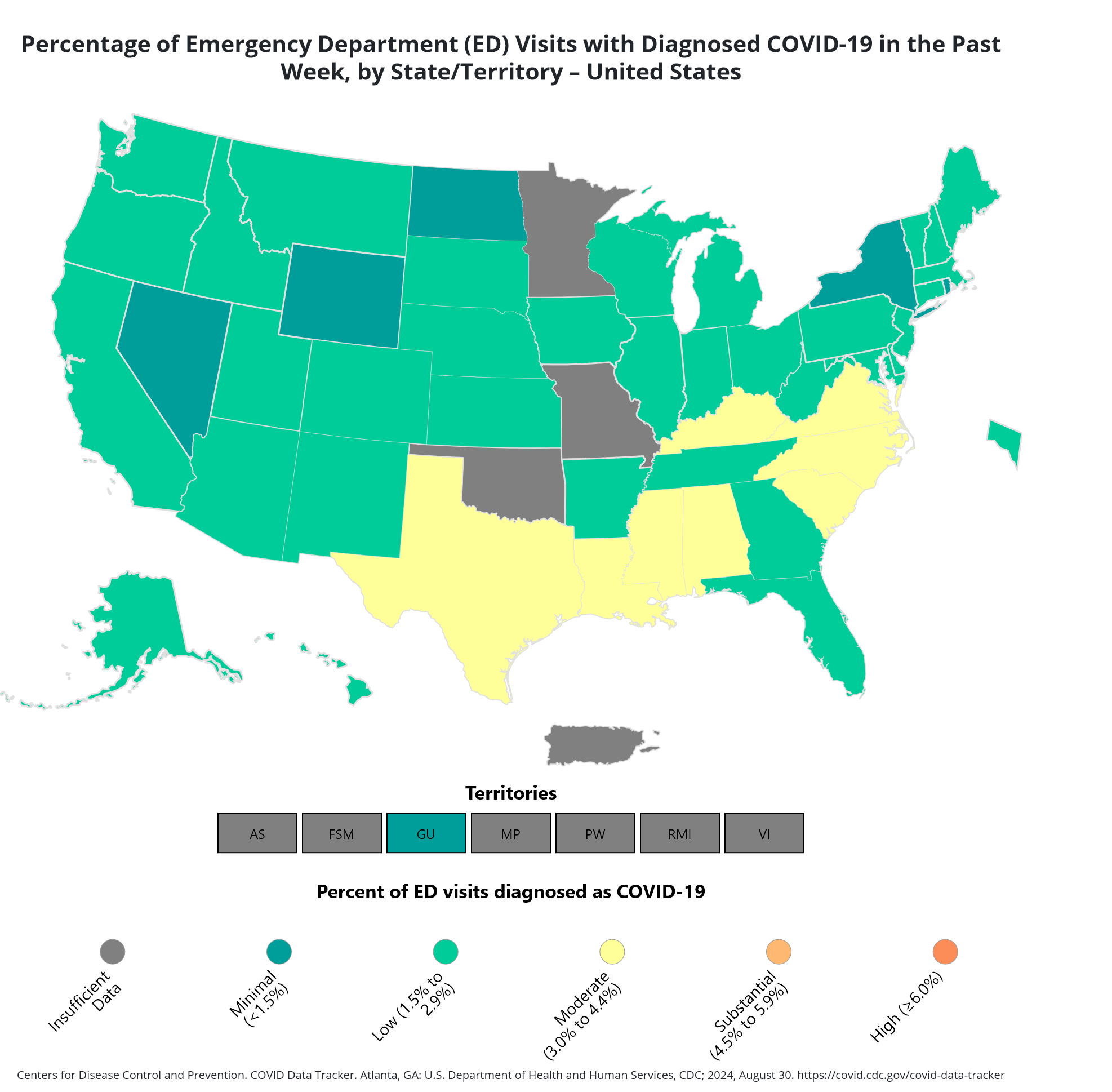 Map showing the percentage of emergency department visits with diagnosed covid-19 in the past week Map showing the percentage of emergency department visits with diagnosed covid-19 in the past week