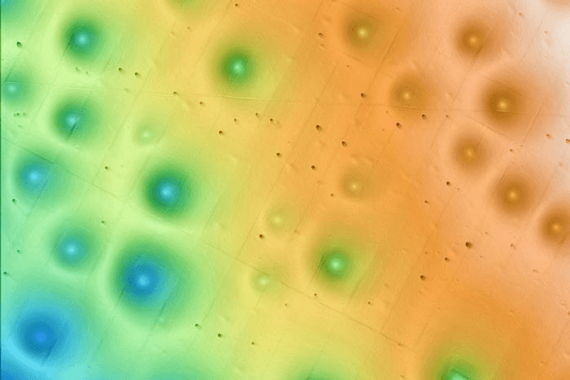 Part of the Sur Pockmark Field, an area off California where the seafloor is marked by numerous shallow depressions.