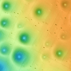 Part of the Sur Pockmark Field, an area off California where the seafloor is marked by numerous shallow depressions.