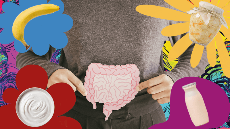 collage representing probiotics and prebiotics