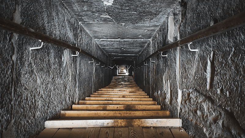 A tunnel inside a pyramid.