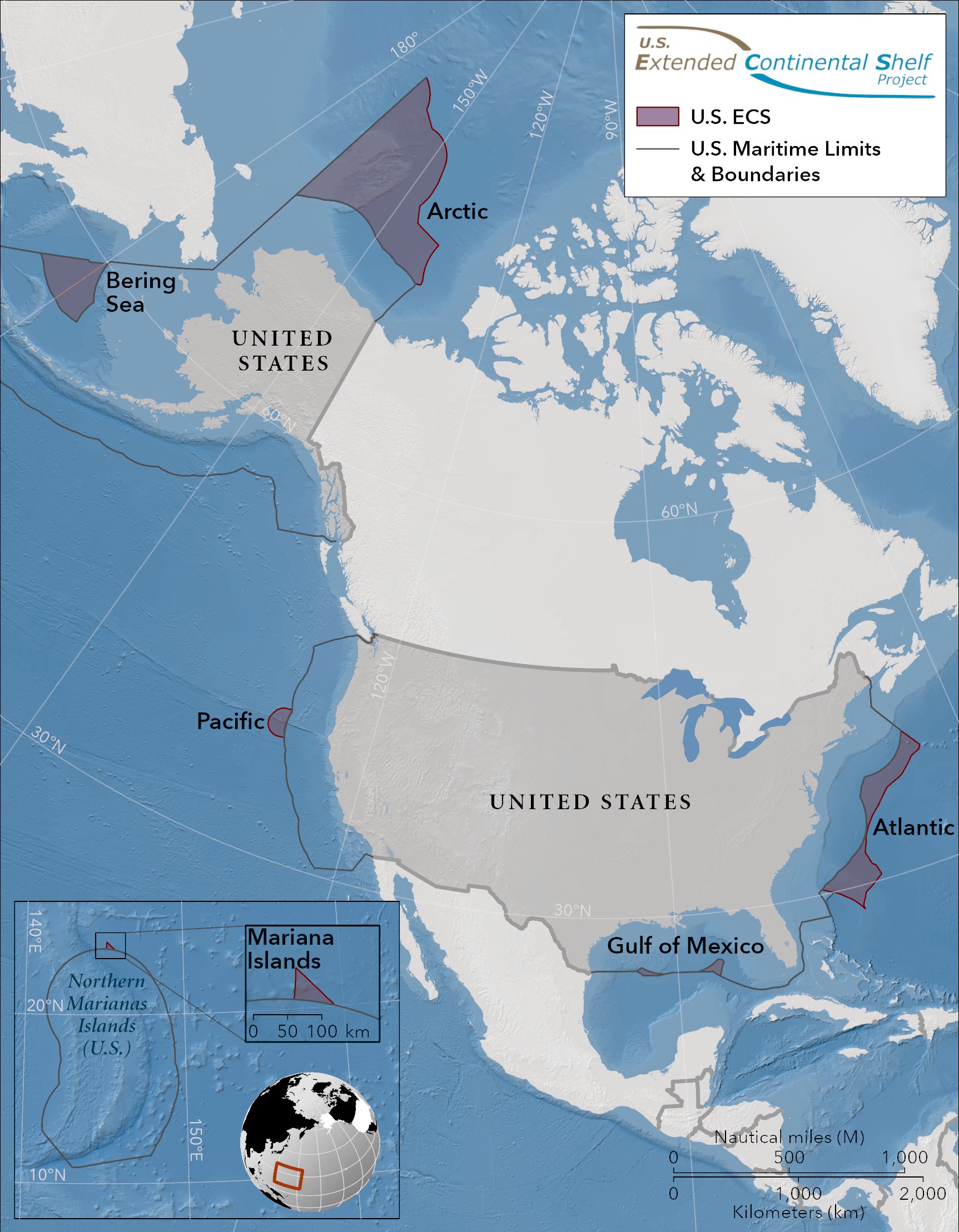 A map showing the US Extended Continental Shelf (ECS). A map showing the US Extended Continental Shelf (ECS).