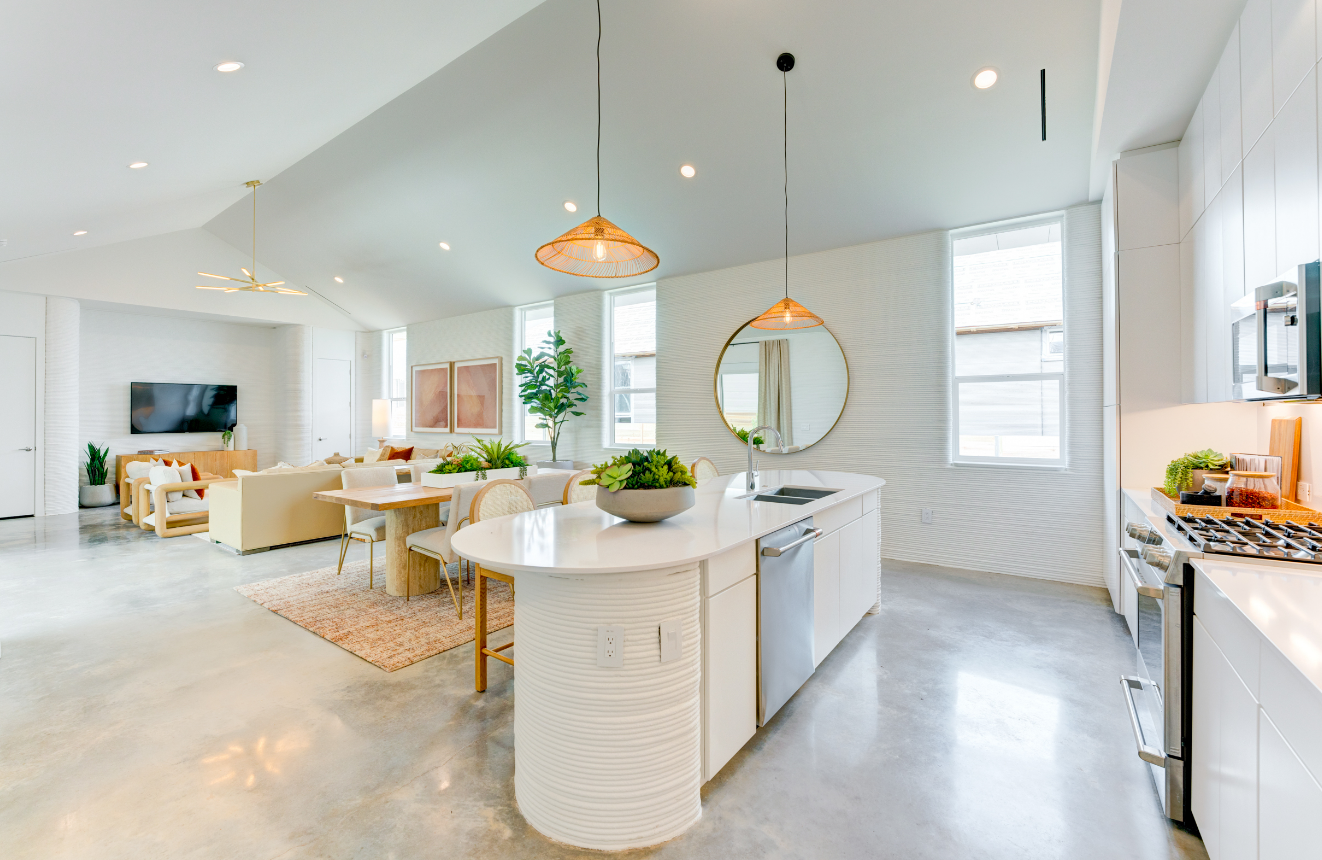 Inside one of the 3d printed homes at Wolf Ranch, Texas. Inside one of the 3d printed homes at Wolf Ranch, Texas.