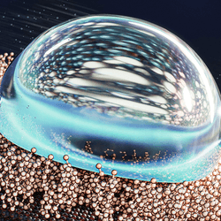 Artist's impression of water droplets traveling on self-assembled monolayers.