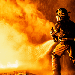 Firefighters putting out a fire.